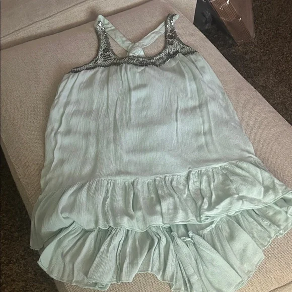 En Creme Light Green Ruffled High Low Dress gauze summer dress lined - Picture 1 of 5